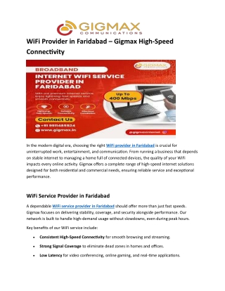 WiFi Provider in Faridabad – Gigmax High-Speed Connectivity