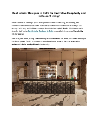 Best Interior Designer in Delhi for Innovative Hospitality and Restaurant Design