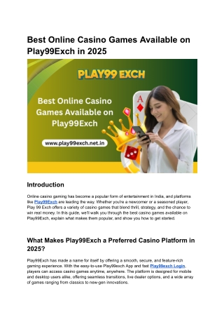 Best Online Casino Games Available on Play99Exch in 2025