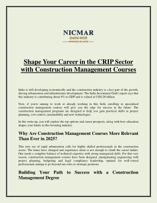 Shape Your Career in the CRIP Sector with Construction Management Courses