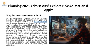 Planning 2025 Admissions, Explore B.Sc Animation & Apply