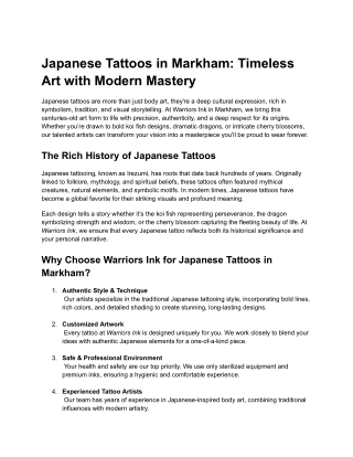 Japanese Tattoos in Markham: Timeless Art with Modern Mastery