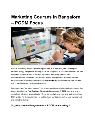 Marketing Courses in Bangalore – PGDM Focus