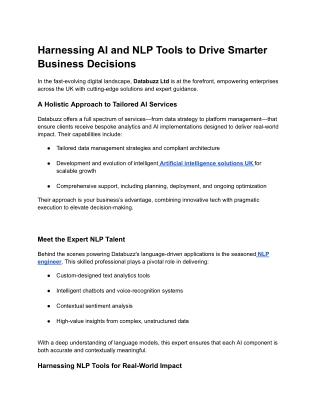 Harnessing AI and NLP Tools to Drive Smarter Business Decisions