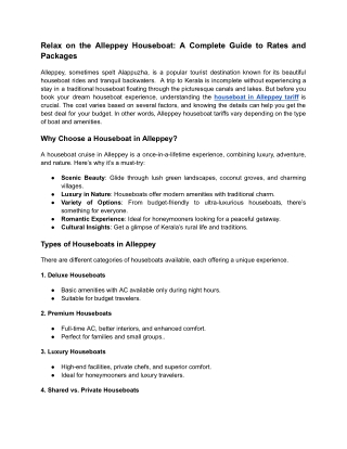 Best Alleppey houseboat tariff  in Kerala