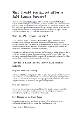 What Should You Expect After a SADI Bypass Surgery