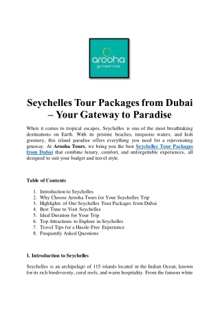 Seychelles Tour Packages from Dubai – Your Gateway to Paradise