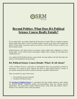 Beyond Politics: What Does BA Political Science Course Really Entails?