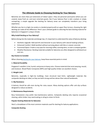 The Ultimate Guide to Choosing Decking for Your Balcony