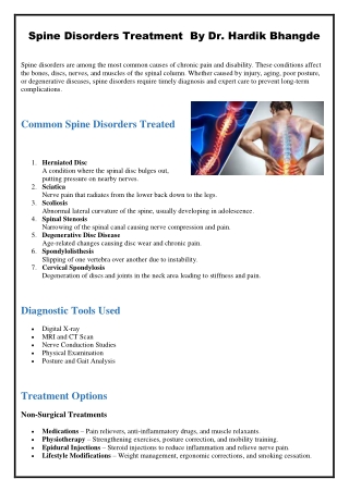 Spine Disorders Treatment  By Dr Hardik Bhangde