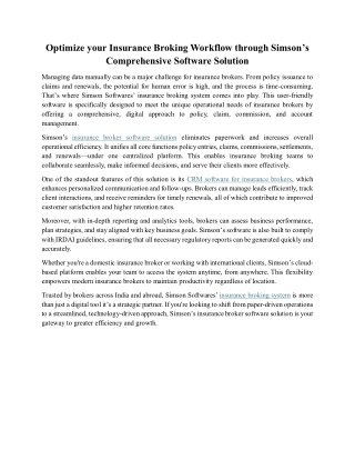 Optimize your Insurance Broking Workflow through Simson’s Comprehensive Software