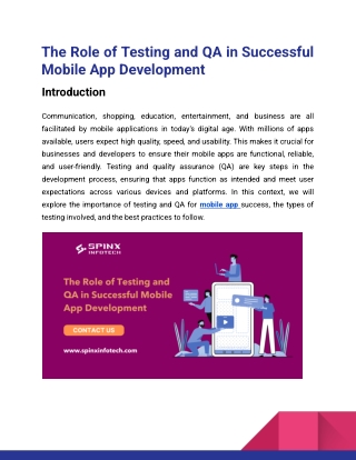 The Role of Testing and QA in Successful Mobile App Development_Spinx Infotech