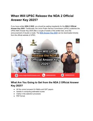 When Will UPSC Release the NDA 2 Official Answer Key 2025?