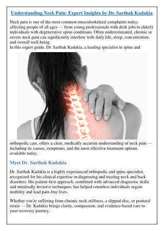 Understanding Neck Pain: Expert Insights by Dr. Sarthak Kadakia