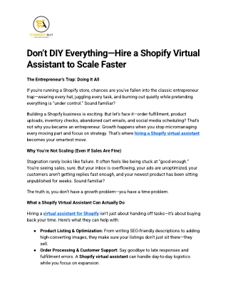 Don’t DIY Everything – Hire a Shopify Virtual Assistant to Scale Faster