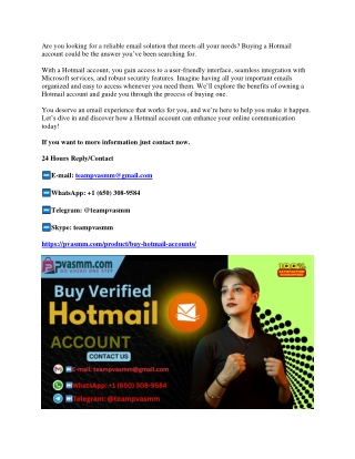 Buy Hotmail Account – Global Access, 100% Working