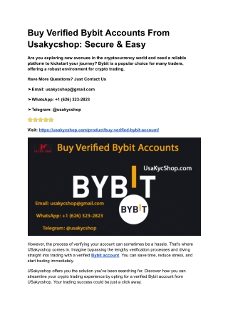 Buy Verified Bybit Accounts From Usakycshop_ Secure & Easy