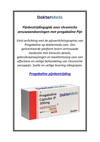 Pijnbestrijdingsgids voor chronische zenuwaandoeningen met pregabaline Pijn