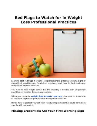 Red Flags to Watch for in Weight Loss Professional Practices