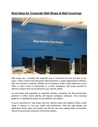 Best Ideas for Corporate Wall Wraps & Wall Coverings