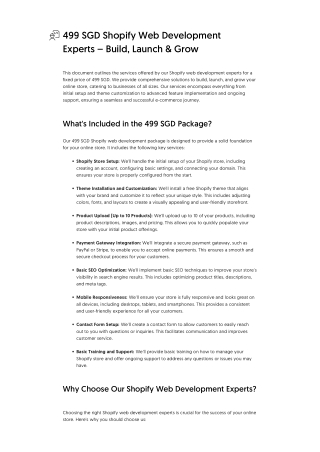 499 SGD Shopify Web Development Experts – Build, Launch & Grow