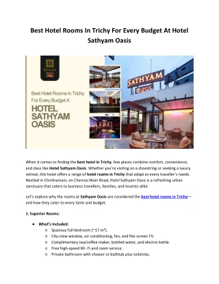 Best Hotel Rooms In Trichy For Every Budget At Hotel Sathyam Oasis