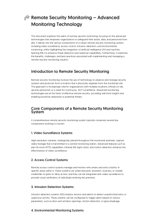Remote Security Monitoring – Advanced Monitoring Technology