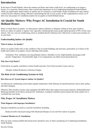 Air Quality Matters: Why Proper AC Installation Is Crucial for South Holland Hom