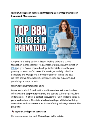 Top BBA Colleges in Karnataka