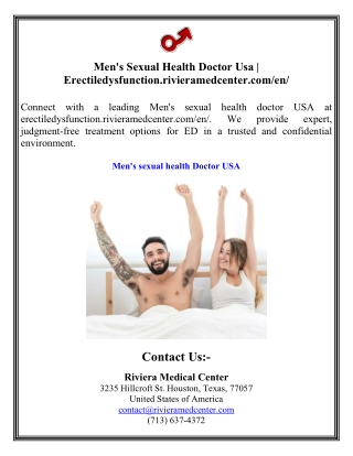 Men's Sexual Health Doctor Usa - Erectiledysfunction.rivieramedcenter.com en