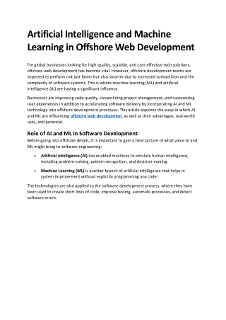 Artificial Intelligence and Machine Learning in Offshore Web Development