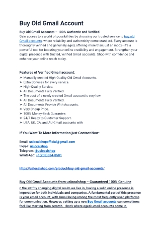 Best Places To Buy Verified Old Gmail  Accounts New in Online