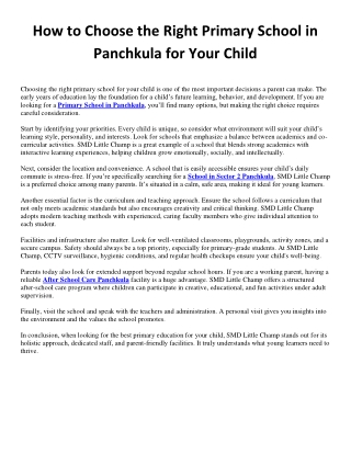 How to Choose the Right Primary School in Panchkula for Your Child
