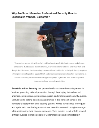 Why Are Smart Guardian Professional Security Guards Essential in Ventura, California