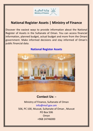 National Register Assets  Ministry of Finance
