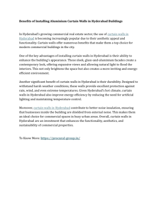 Benefits of Installing Aluminium Curtain Walls in Hyderabad Buildings