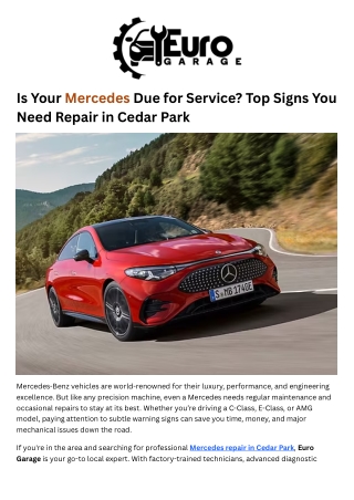Is Your Mercedes Due for Service Top Signs You Need Repair in Cedar Park
