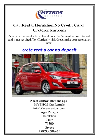 Car Rental Heraklion No Credit Card | Creterentcar.com