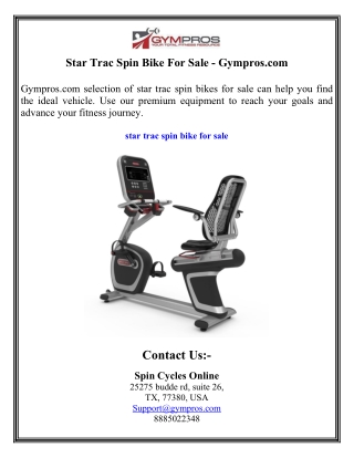 Star Trac Spin Bike For Sale - Gympros.com
