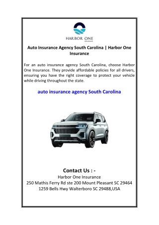 Auto Insurance Agency South Carolina  Harbor One Insurance