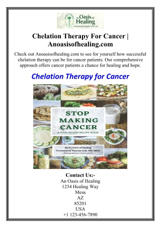 Chelation Therapy For Cancer | Anoasisofhealing.com