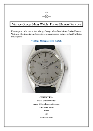 Vintage Omega Mens Watch  Fusion Element Watches