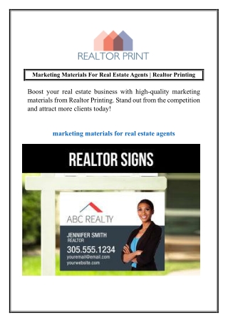 Marketing Materials For Real Estate Agents  Realtor Printing