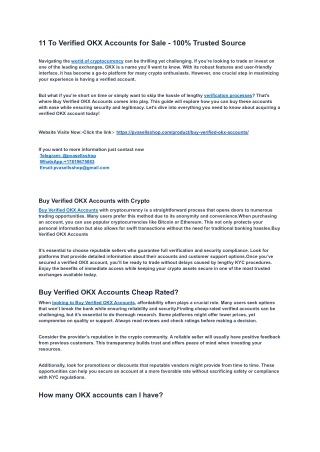 11 To Verified OKX Accounts for Sale - 100% Trusted Source PvaSellsShop