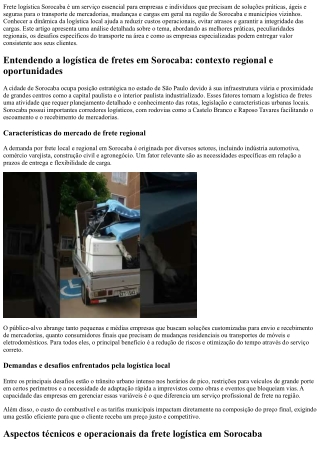 Frete logística Sorocaba: solução rápida e segura para suas mudanças