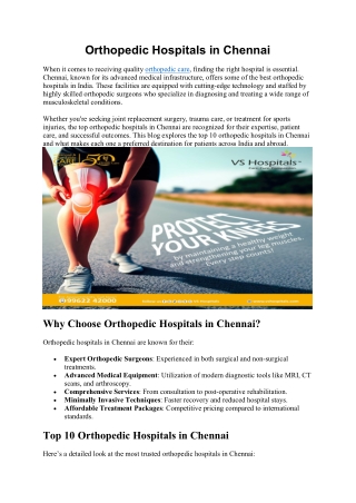 Orthopedic Hospitals in Chennai