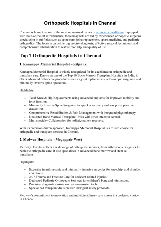 Orthopedic Hospitals in Chennai. PDF