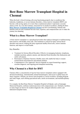 Bone Marrow Transplant Hospitals in Chennai