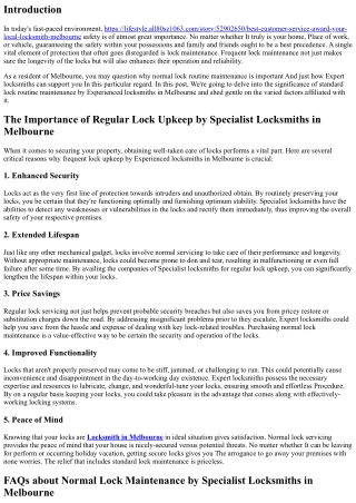 The value of Regular Lock Routine maintenance by Experienced Locksmiths in Melbo