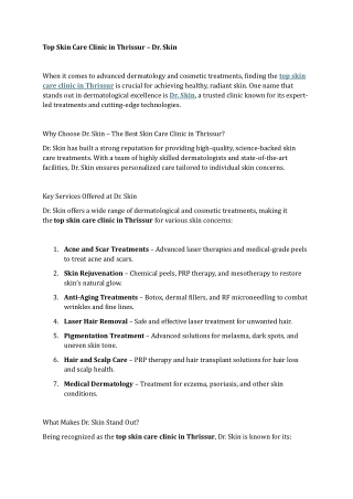 Top Skin Care Clinic in Thrissur – Dr. Skin